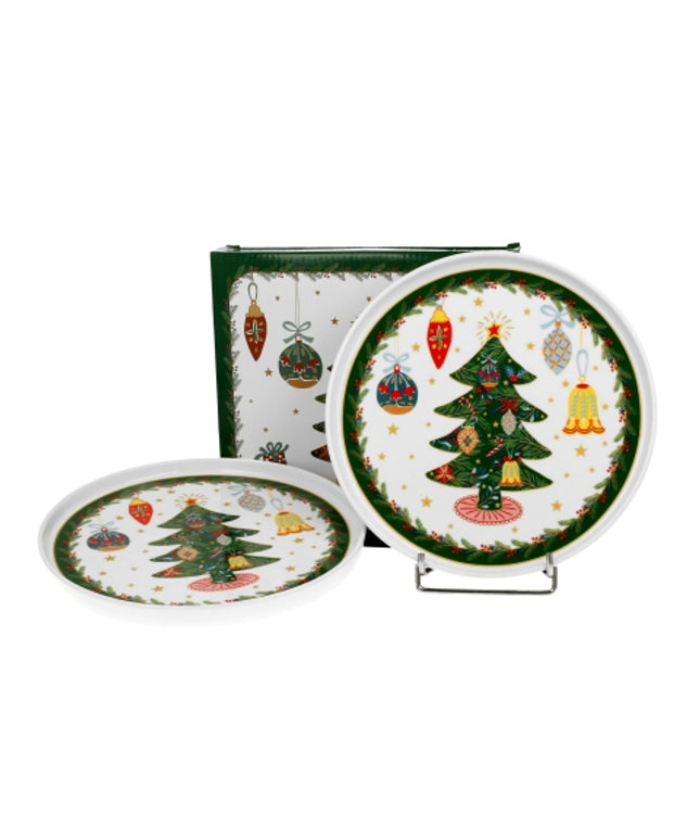 Set 2 farfurii desert cu margine inalta Around Christmas Tree - Victoria home deco