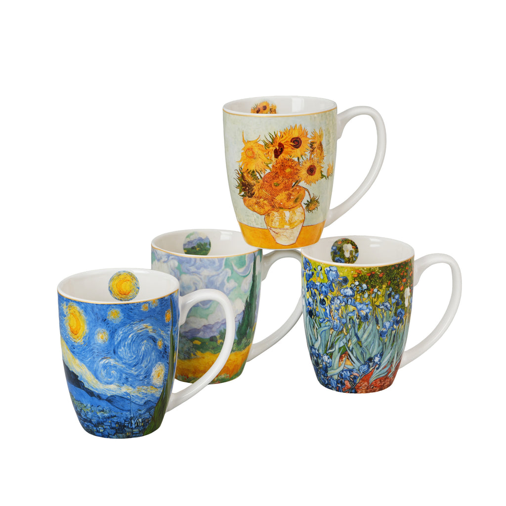 Set de 4 căni din portelan clasice inspirate de Van Gogh,360 ml