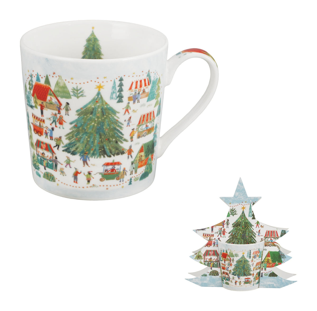 Cana din portelan, Christmas Market, 360 ml, in ambalaj de brad de Craciun