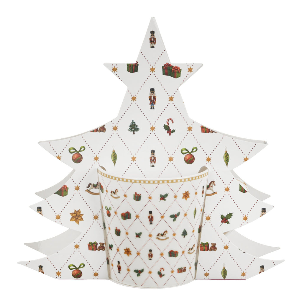 Cana din portelan, Craciun, Ornament Joy, 360 ml, in ambalaj de brad de Craciun