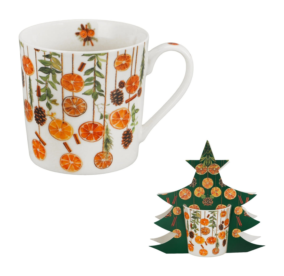 Cana din portelan, Craciun, Winter Fruits, 360 ml, in ambalaj de brad de Craciun