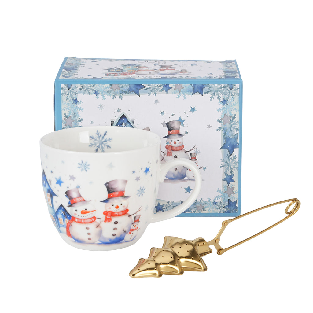 Cana de Craciun, 460 ml cu infuzor metalic, design Snowman
