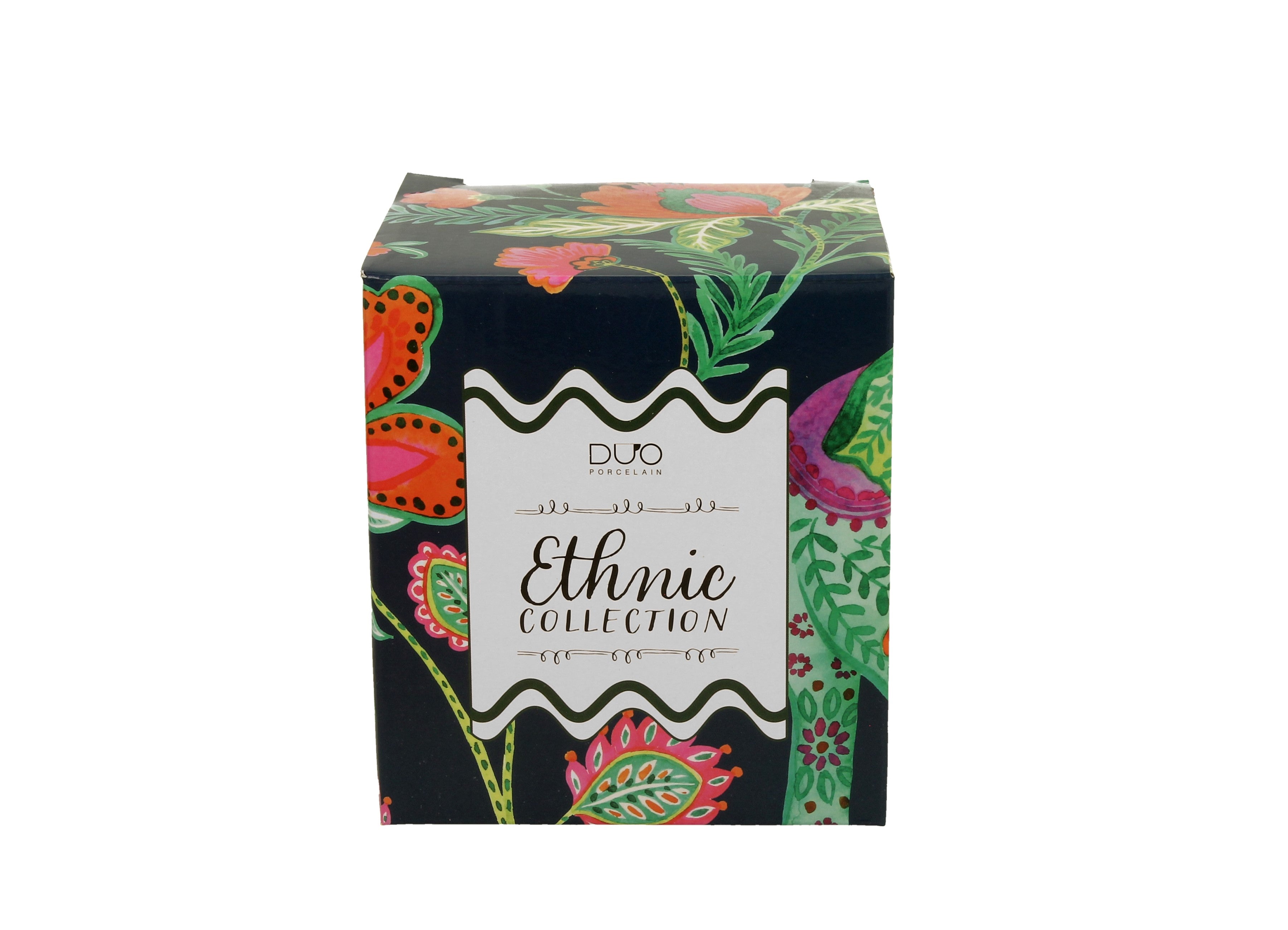 Cana din portelan, Duo Gift, Ankur Blue, 360 ml, alb-crem, motiv indian, flori colorate