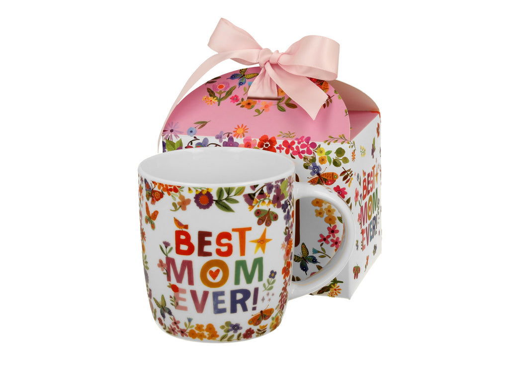 Cană ocazională „CEA MAI BUNA  MAMĂ” într-o cutie cu fundă, 400 ml
