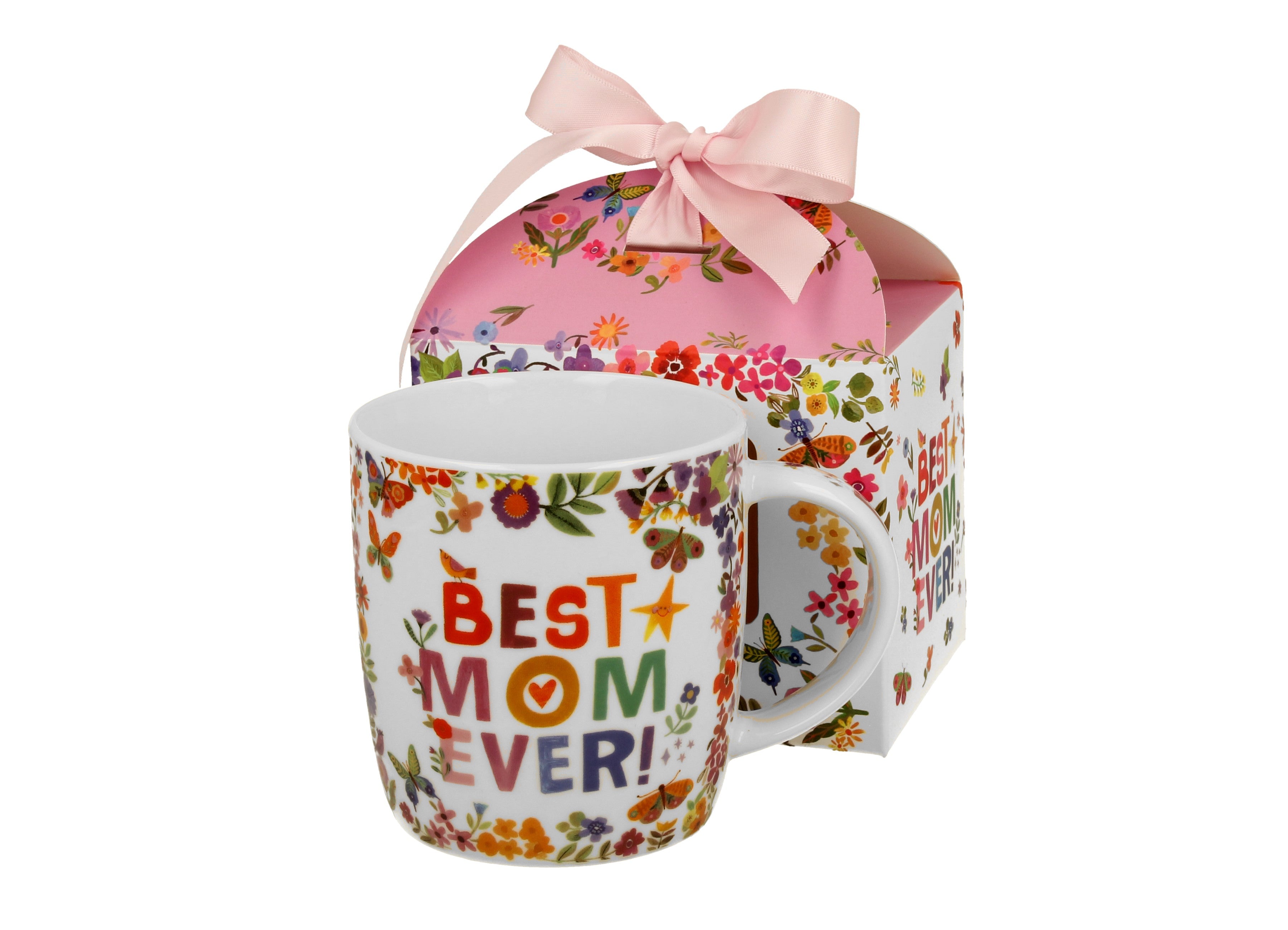 Cană de ocazie cu infuzor „BEST MOM” într-o cutie cu fundă, portelan, 400 ml