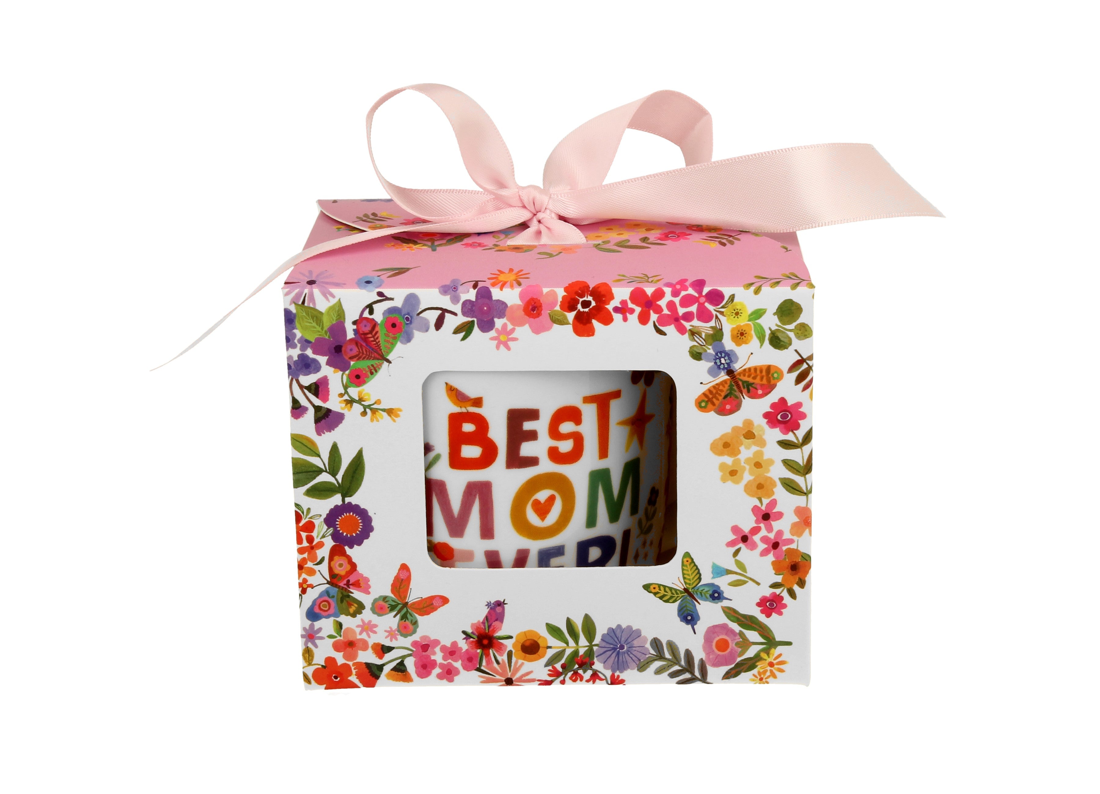 Cană de ocazie cu infuzor „BEST MOM” într-o cutie cu fundă, portelan, 400 ml