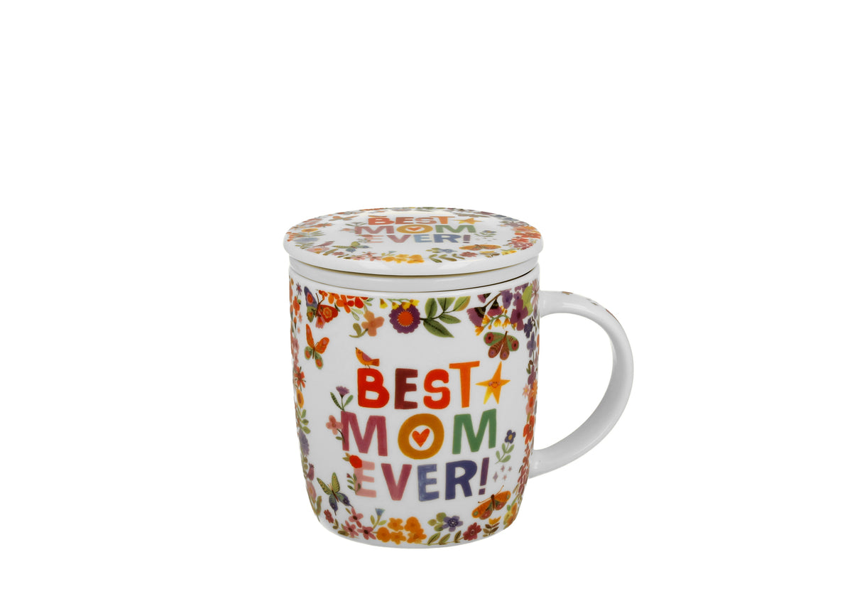 Cană ocazională cu infuzor din portelan „BEST MOM” într-o cutie cu fundă, 400ml