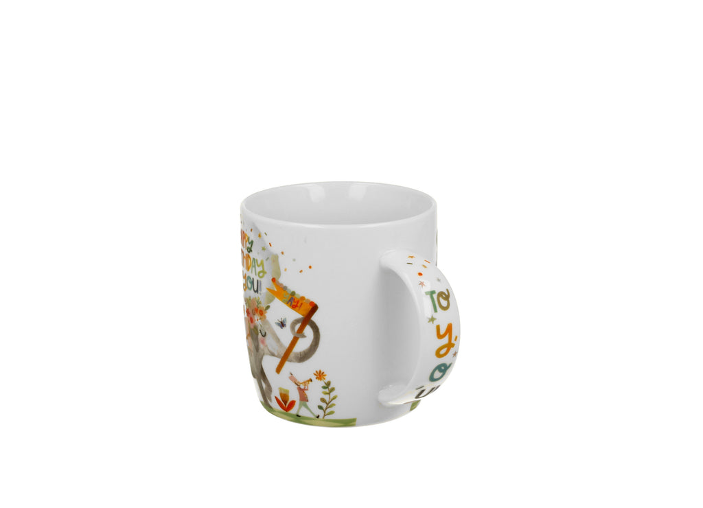 Cana de ocazie cu infuzor „Happy Birthday ” intr-o cutie cu funda, portelan, 400 ml