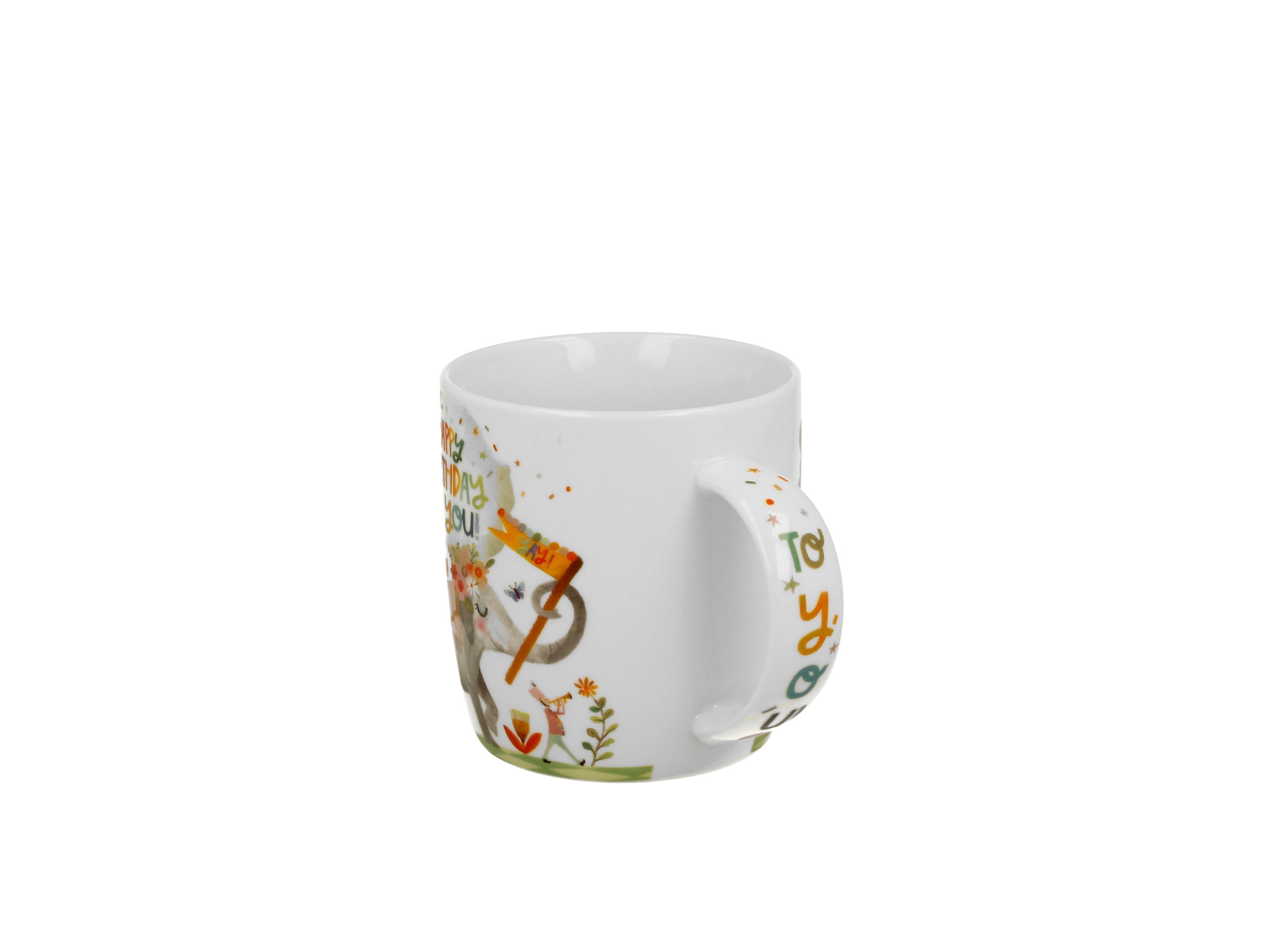 Cana de ocazie cu infuzor „Happy Birthday ” intr-o cutie cu funda, portelan, 400 ml