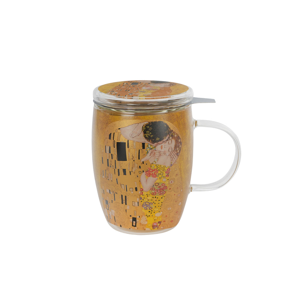 Cană de sticlă cu pereți dubli THE KISS CLASSIC și infuzor din oțel inoxidabil inspirată de G. Klimt  350 ml