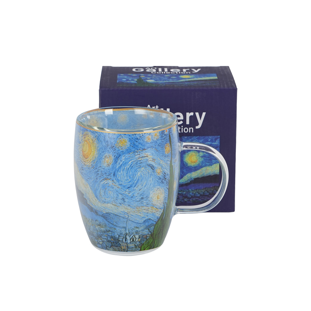 Cană de sticlă cu pereți dubli STARRY NIGHT inspirată de Van Gogh, 350 ml