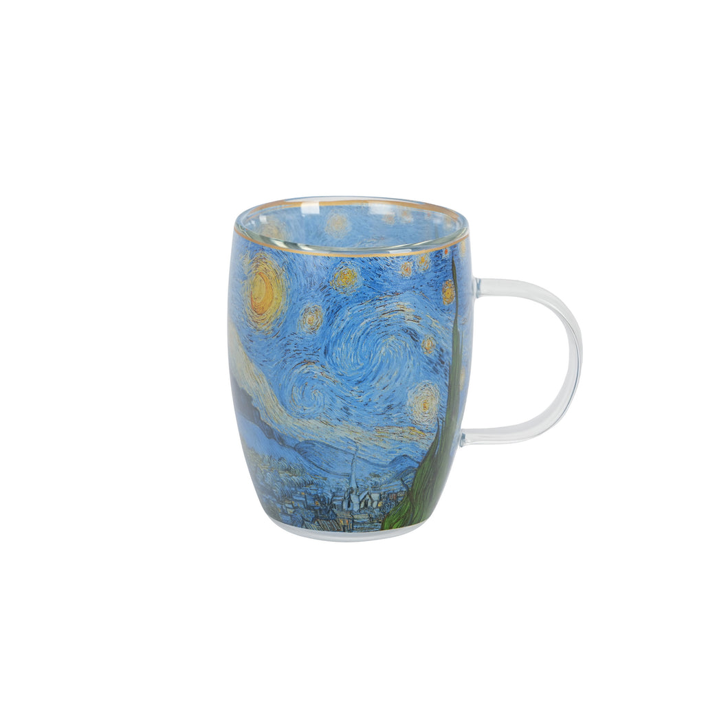 Cană de sticlă cu pereți dubli STARRY NIGHT inspirată de Van Gogh, 350 ml
