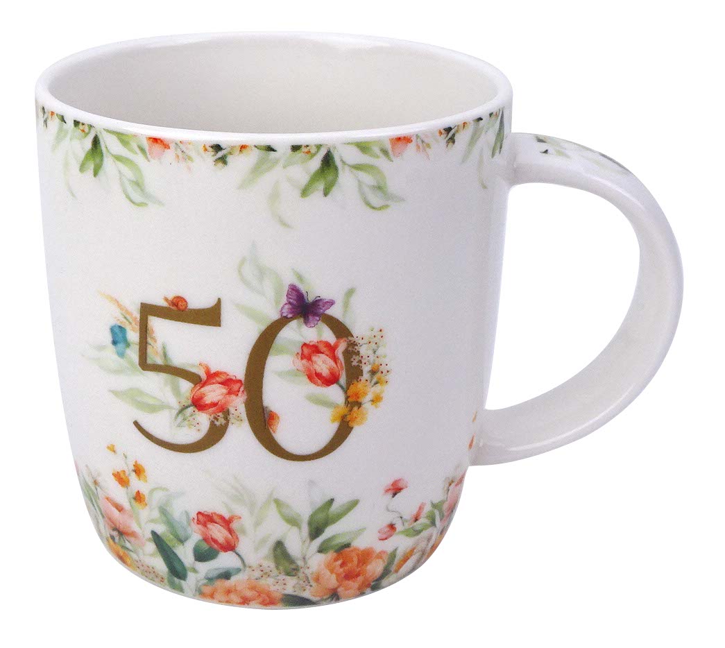 Cană de ziua de naștere „50” într-o cutie cu fundă