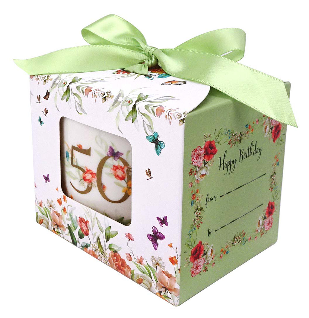 Cană de ziua de naștere „50” într-o cutie cu fundă