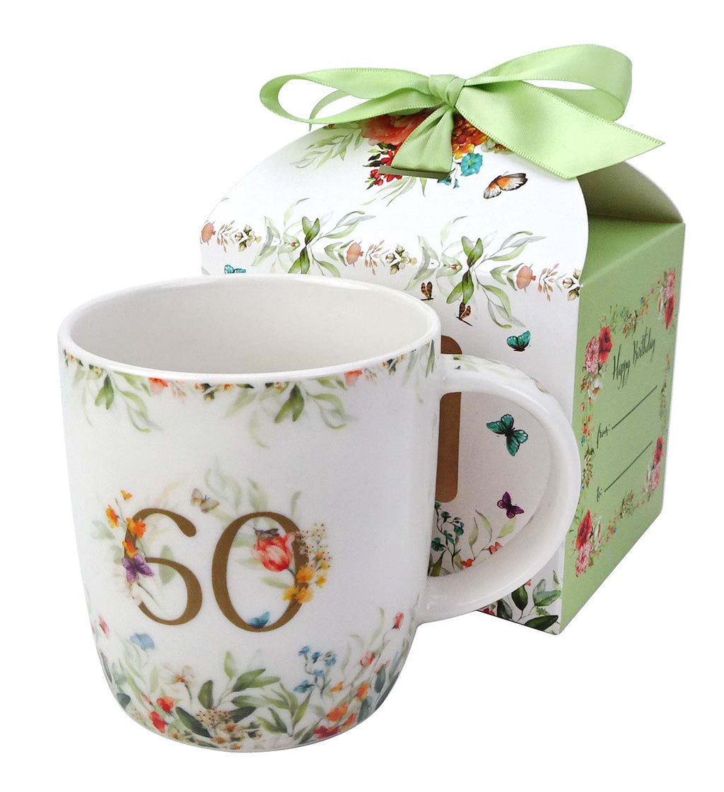 Cana aniversara de ziua de nastere „60” intr-o cutie cu funda, 400 ml