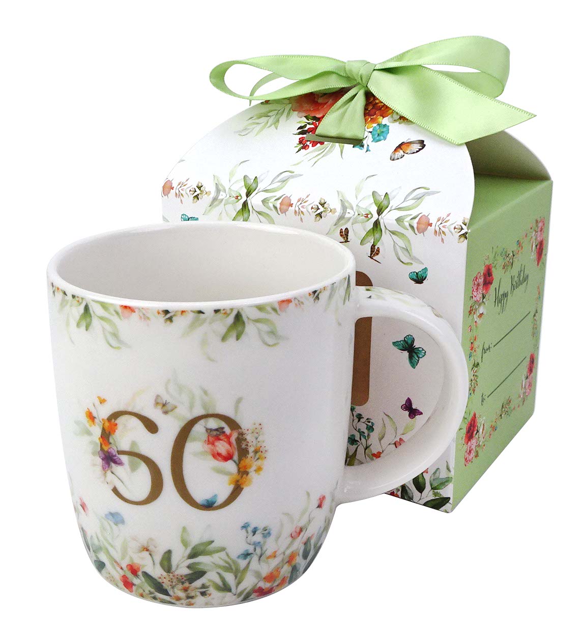 Cana aniversara de ziua de nastere „60” intr-o cutie cu funda, 400 ml