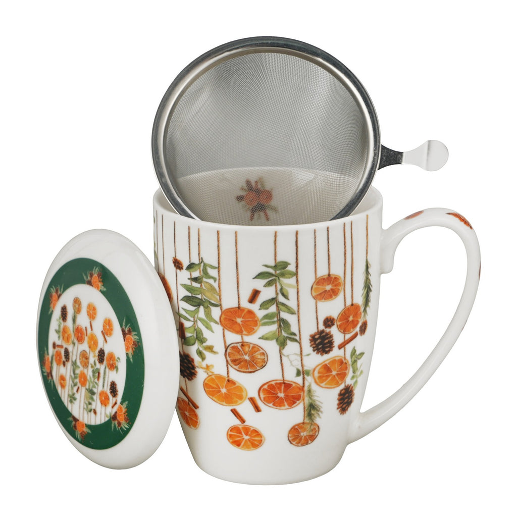 Cana cu infuzor Duo, Craciun, Winter Fruits, portelan, multicolor, 360 ml