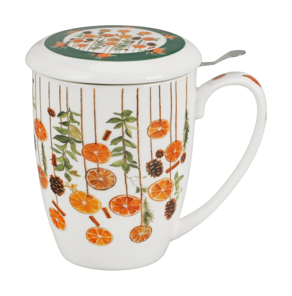 Cana cu infuzor Duo, Craciun, Winter Fruits, portelan, multicolor, 360 ml