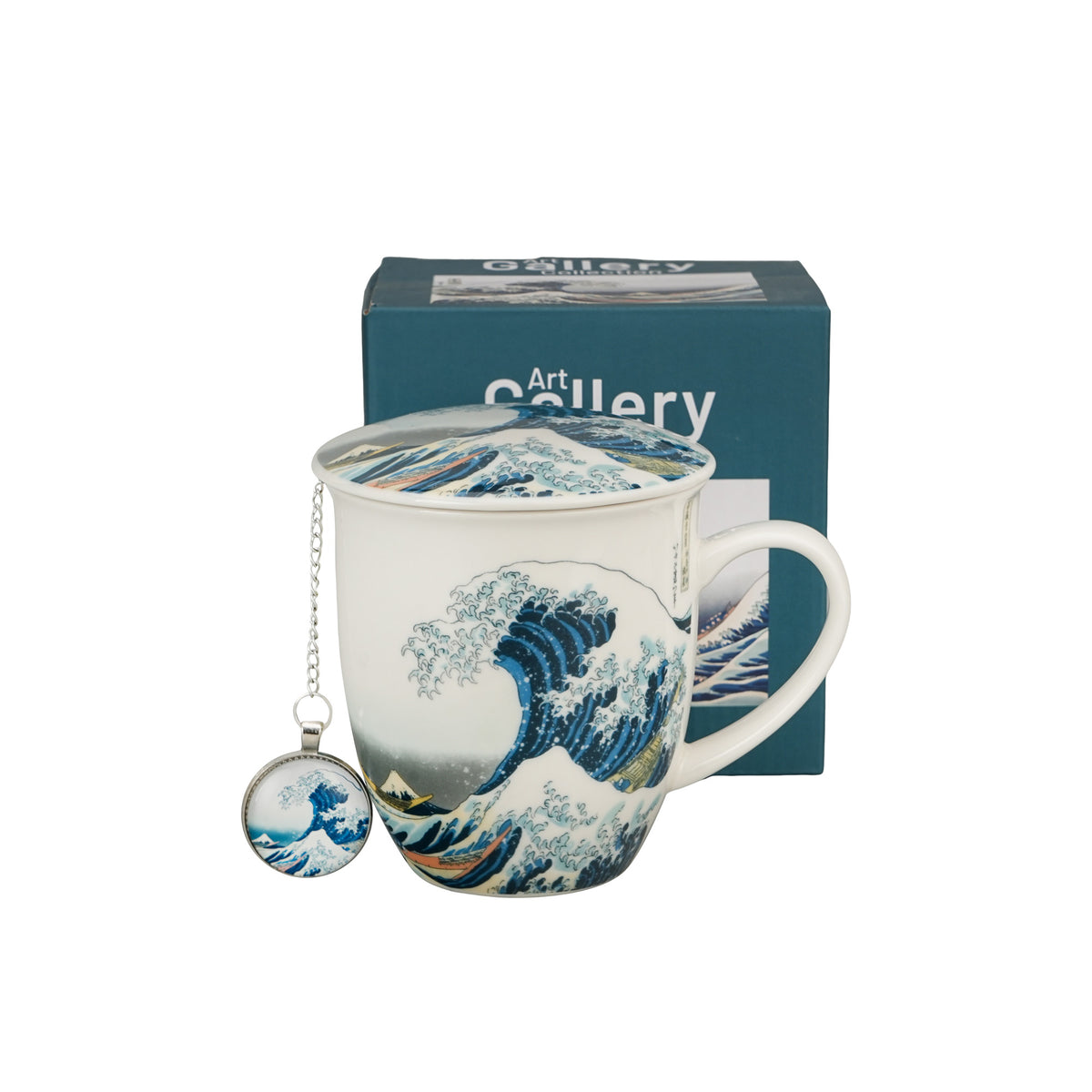 Cană cu infuzor și pandantiv MARELE VAL inspirat de HOKUSAI, 400 ml