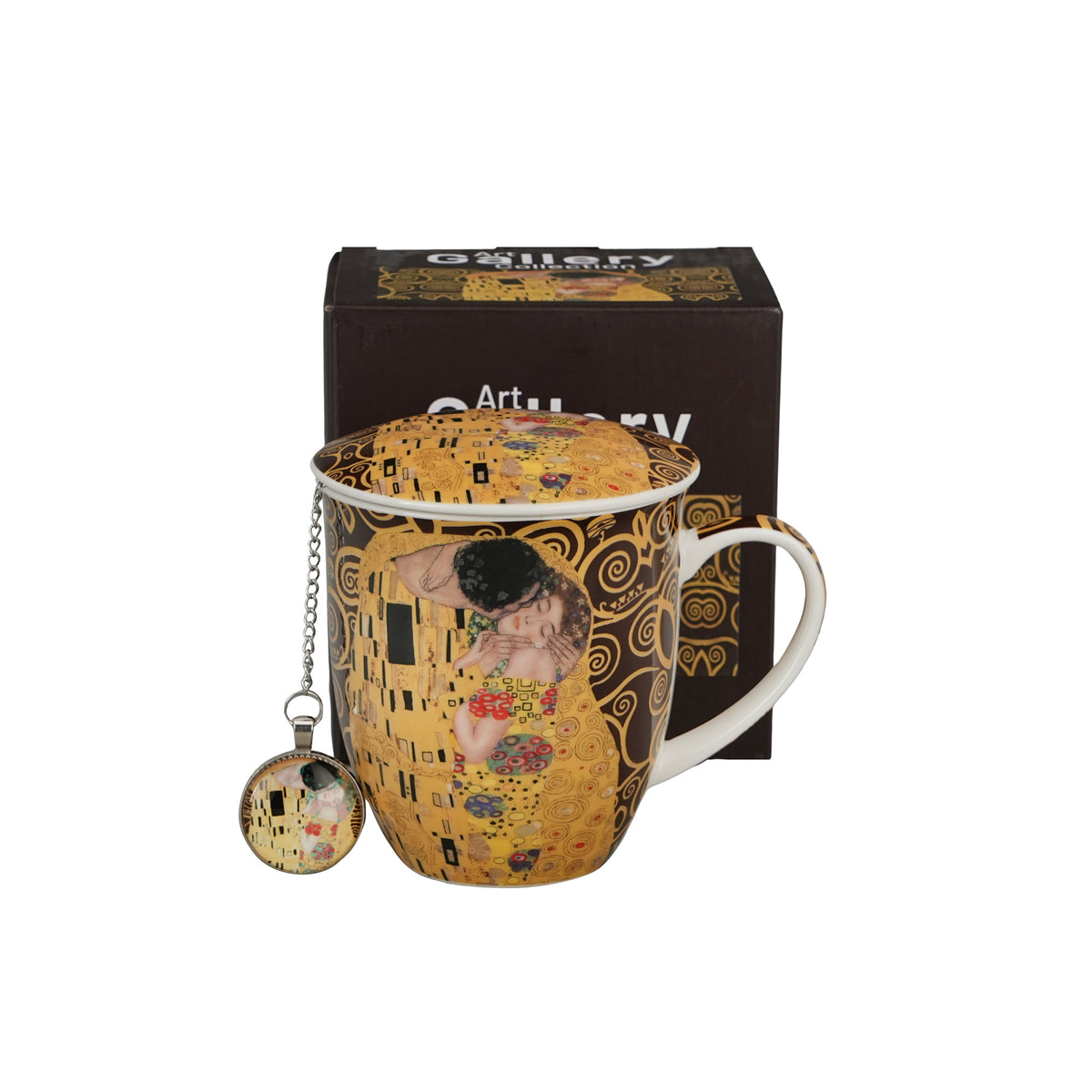 Cana cu infuzor de ceai The Kiss Brown, cu pandantiv inspirat de Klimt, 400 ml