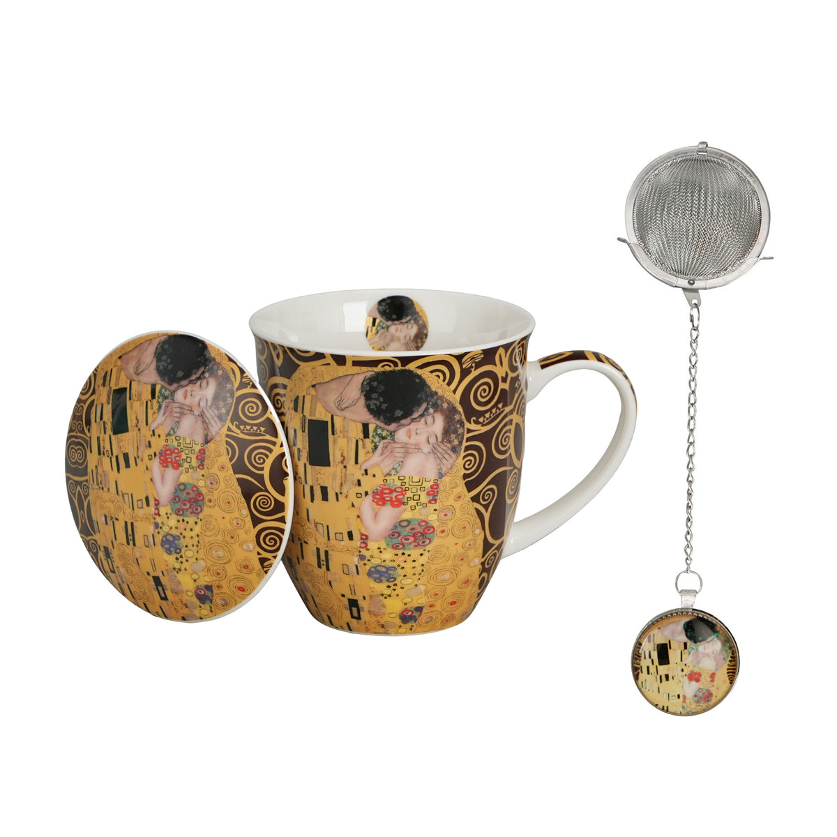 Cana cu infuzor de ceai The Kiss Brown, cu pandantiv inspirat de Klimt, 400 ml