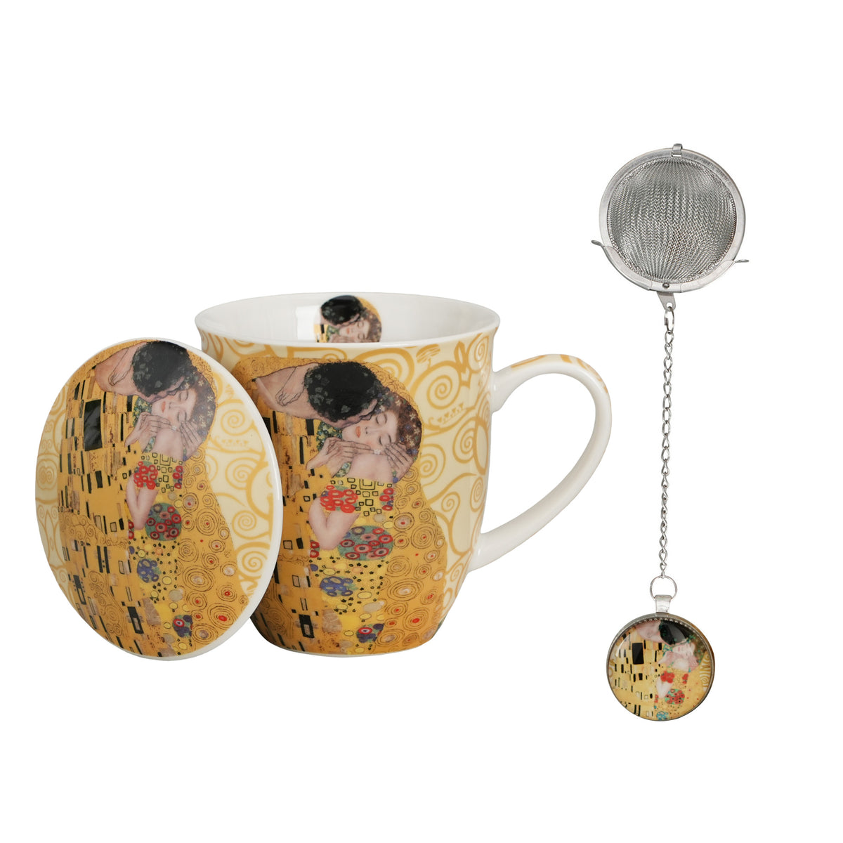 Cana The Kiss Ecru cu infuzor si pandantiv inspirata de Klimt, 400 ml