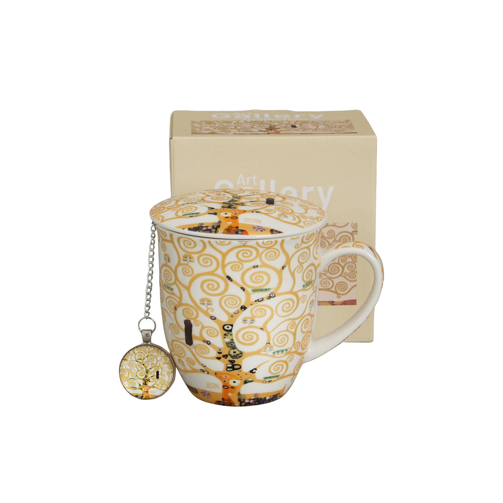 Cană cu infuzor și pandantiv TREE OF LIFE ECRU inspirată de Klimt, 400 ML