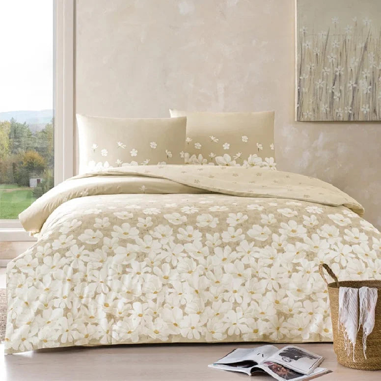 Lenjerie de pat dublu, bumbac 100% ranforce, 240x260 cm, 4 piese, TAC, April Bej - Victoria home deco