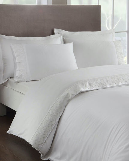 Lenjerie cu dantelă pat dublu, satin de lux, TAC Elegance, Sandrino alb
