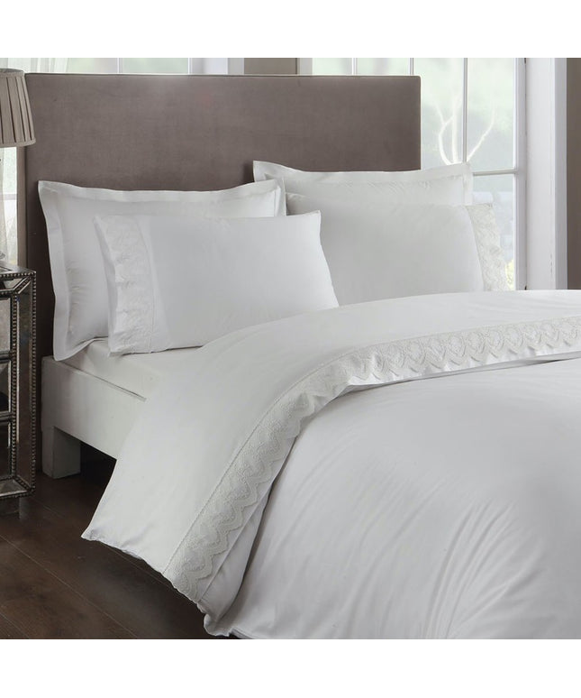 Lenjerie cu dantelă pat dublu, satin de lux, TAC Elegance, Sandrino alb