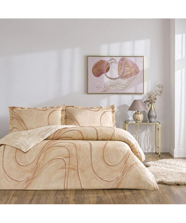 Lenjerie de pat bumbac 100% satinat, cearceaf pilota 200x220cm, linii ondulate, TAC Mako-Satin, Elisandra
