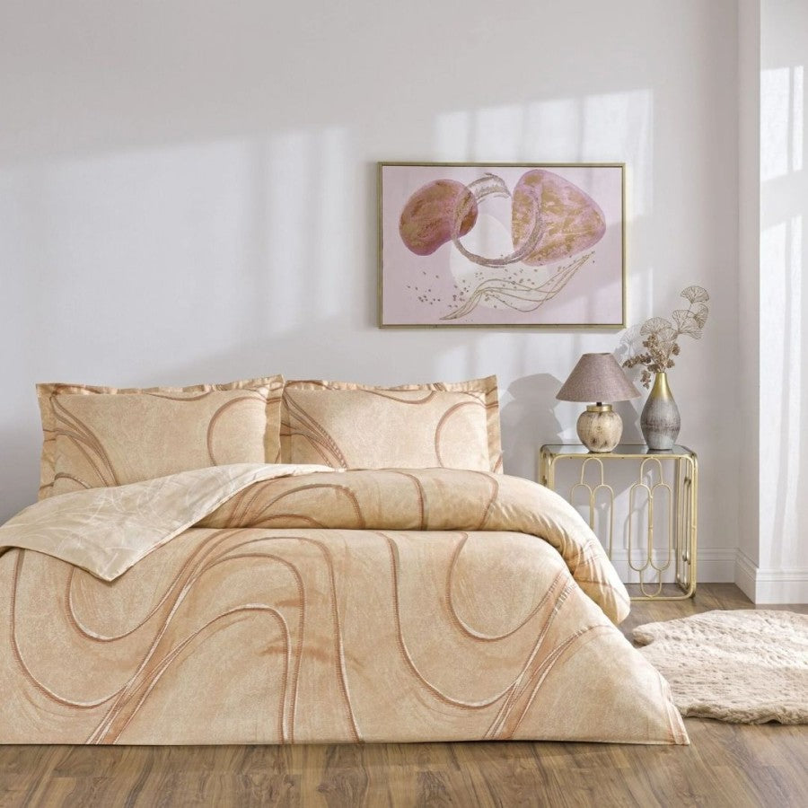 Lenjerie de pat bumbac 100% satinat, cearceaf pilota 200x220cm, linii ondulate, TAC Mako-Satin, Elisandra