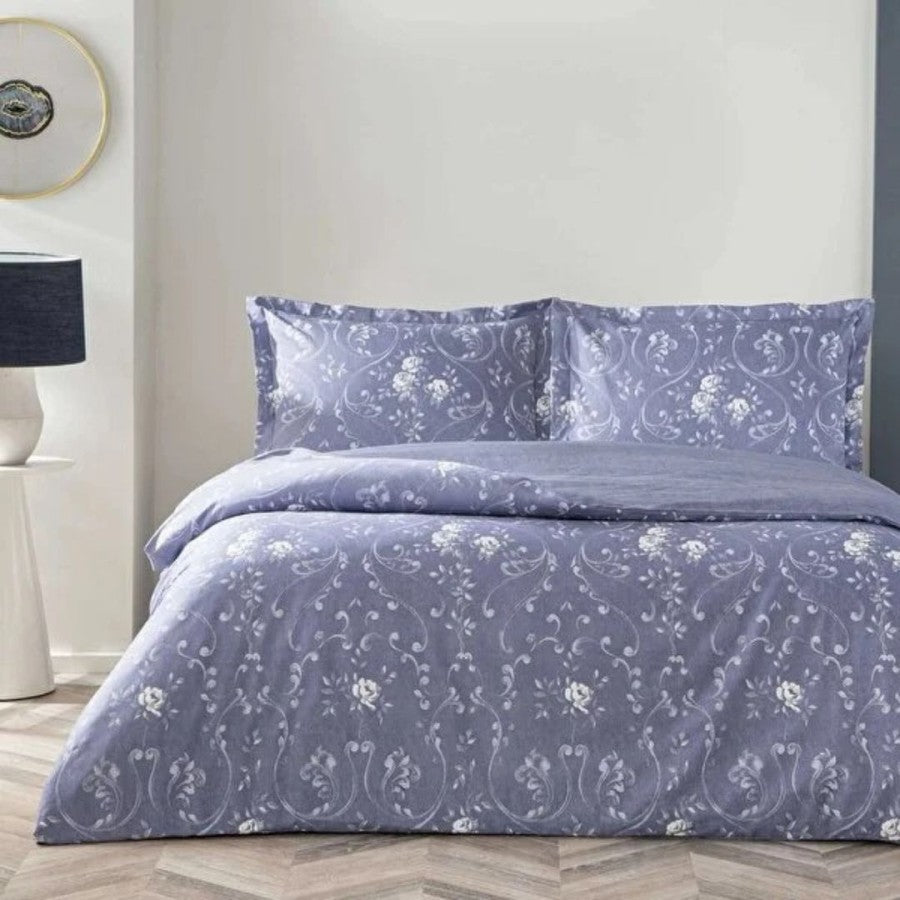 Lenjerie de pat bumbac 100% satinat, cearceaf pilota 200x220cm, model floral, TAC Mako-Satin, Jeanne