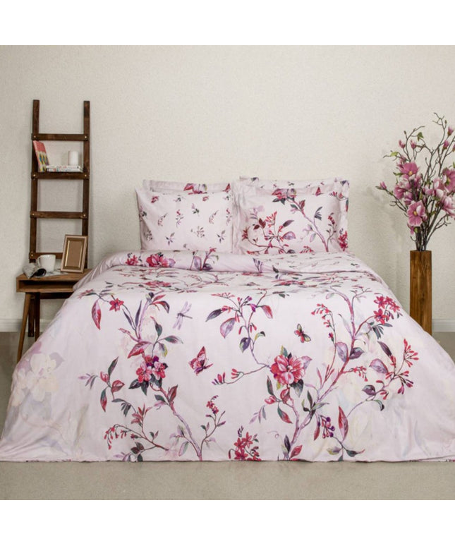 Lenjerie de pat bumbac satinat Flori Roz, Tac Delux Digital, Assen - Victoria home deco