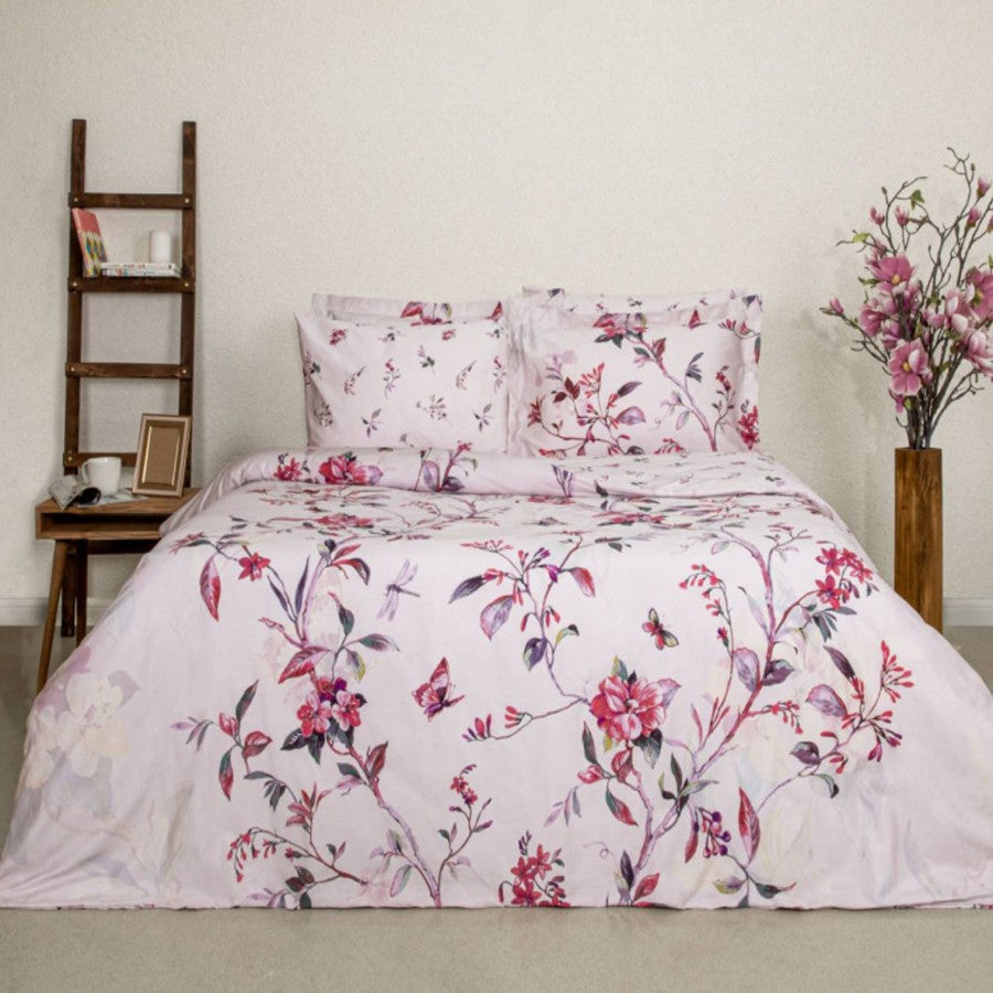 Lenjerie de pat bumbac satinat Flori Roz, Tac Delux Digital, Assen - Victoria home deco