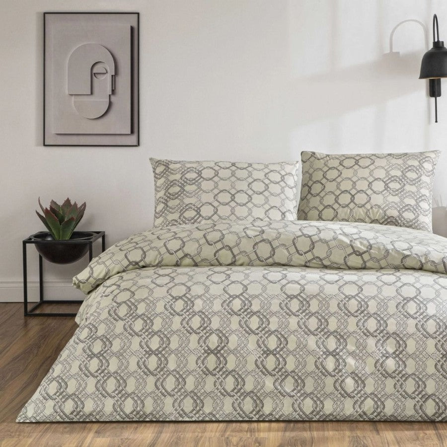 Lenjerie de pat dublu bumbac 100% ranforce, cearceaf pilota 200x220cm, model geometric, TAC, Galen
