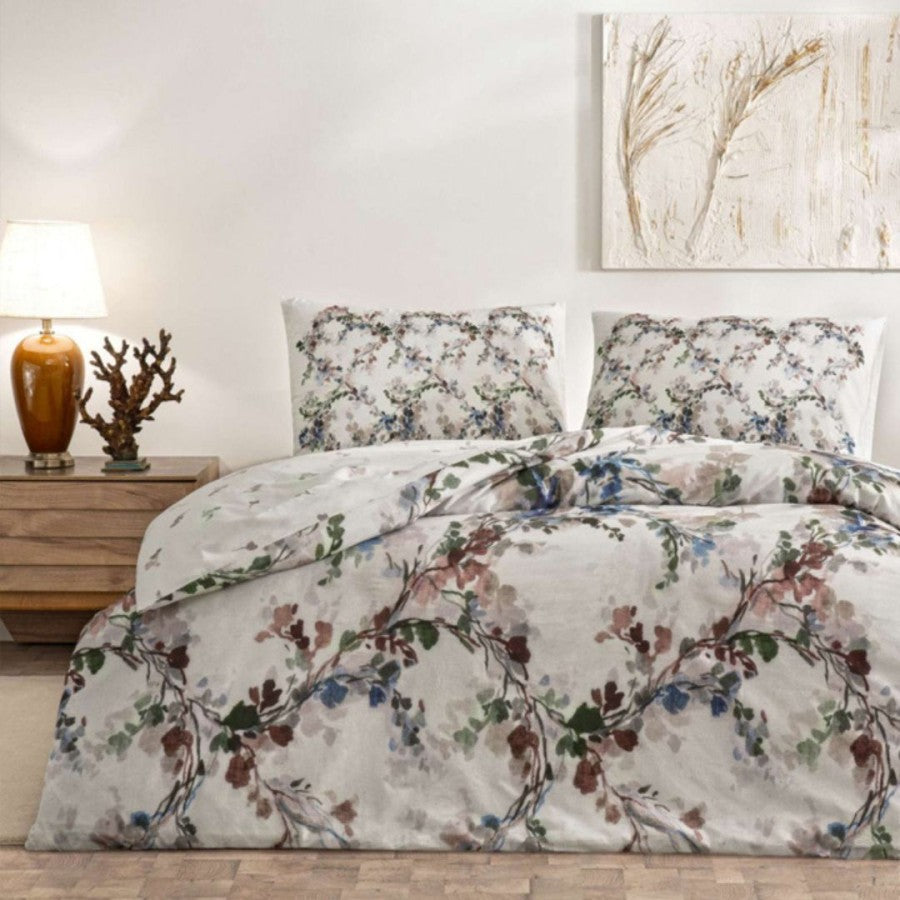 Lenjerie de pat dublu bumbac 100% ranforce cu design floral, TAC, Dalila