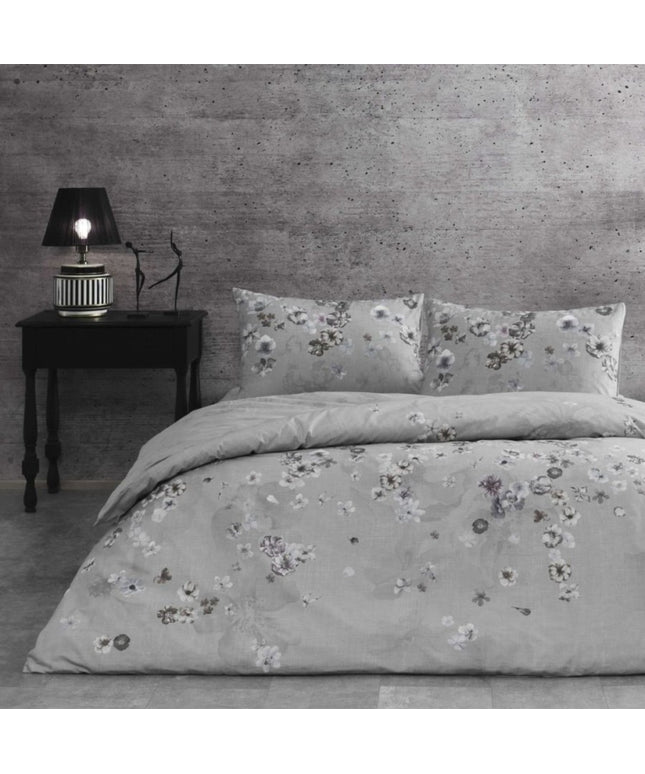 Lenjerie de pat dublu bumbac 100% ranforce, design floral, TAC, Claire Gri