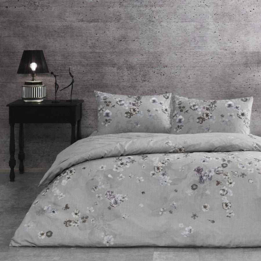 Lenjerie de pat dublu bumbac 100% ranforce, design floral, TAC, Claire Gri
