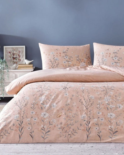 Lenjerie de pat dublu bumbac 100% ranforce, design floral, TAC, Fiona Roz