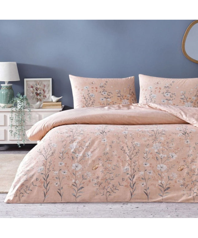 Lenjerie de pat dublu bumbac 100% ranforce, design floral, TAC, Fiona Roz