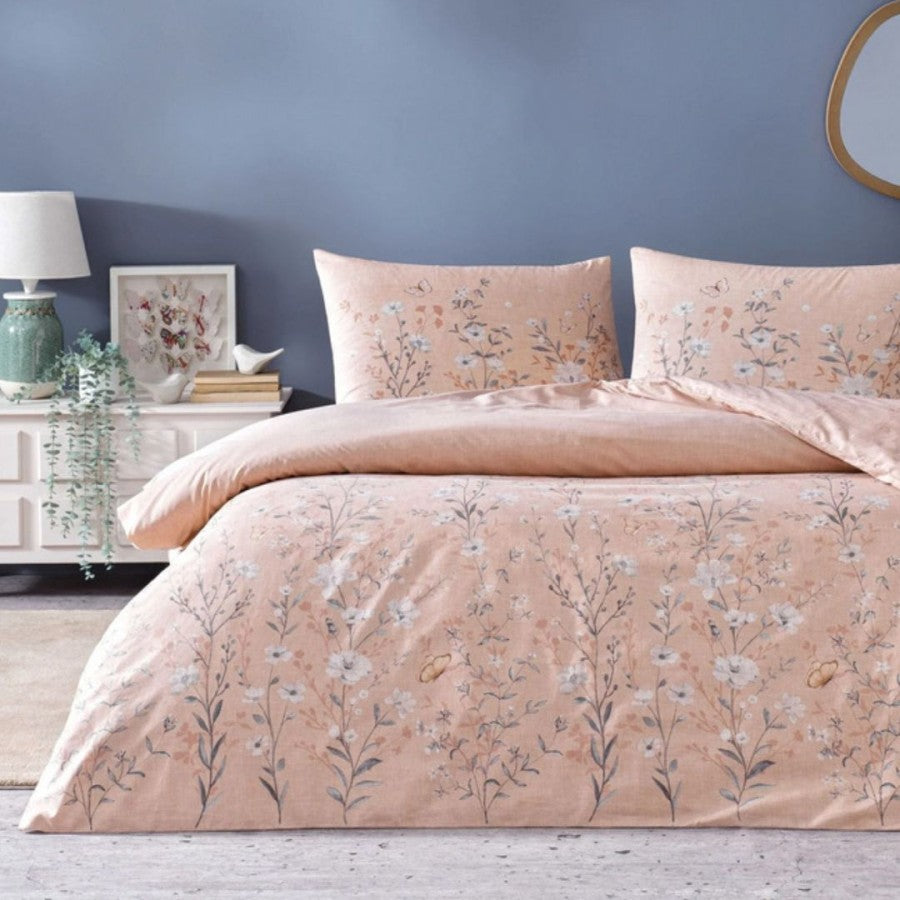 Lenjerie de pat dublu bumbac 100% ranforce, design floral, TAC, Fiona Roz