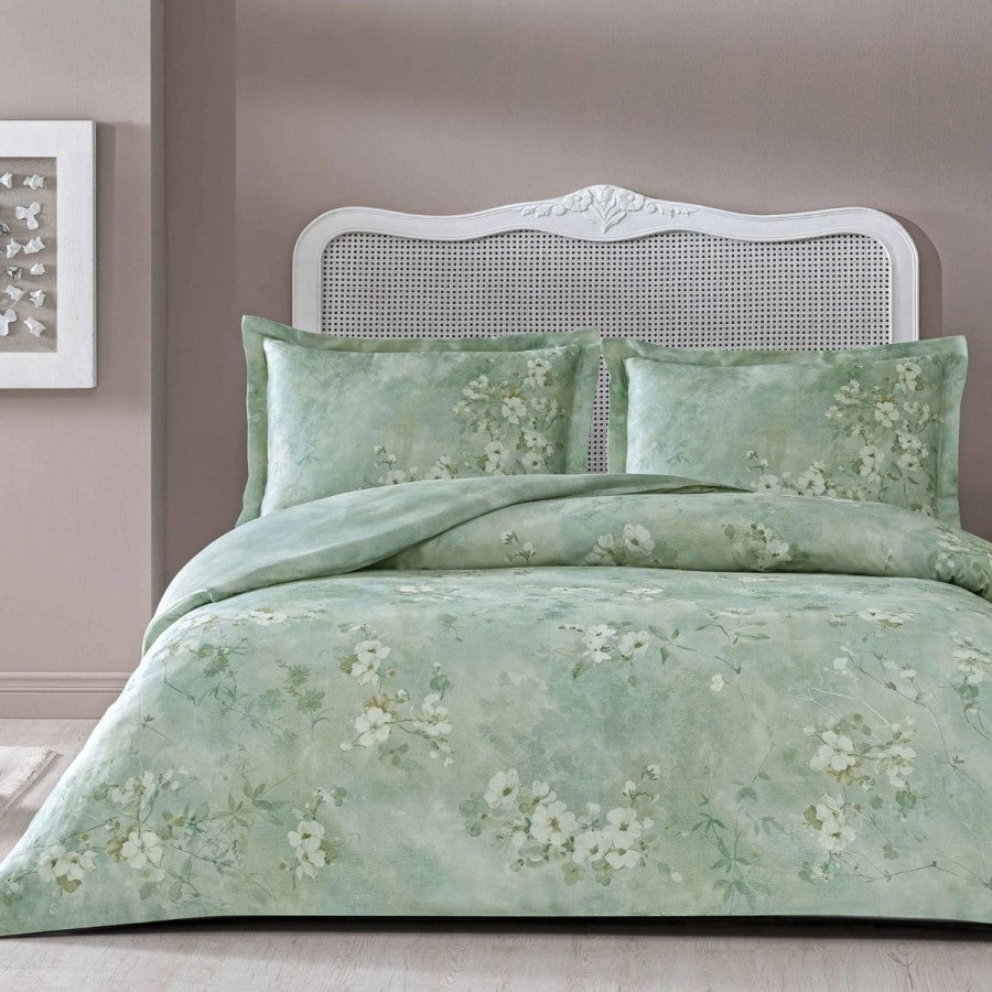 Lenjerie pat dublu Lumine TAC Mako-Satin, bumbac satinat, flori albe