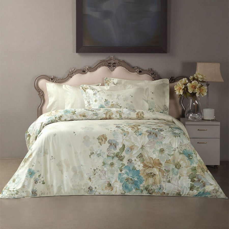 Lenjerie pat dublu satin 6 piese Celesse, TAC DELUX Digital, imprimeu floral