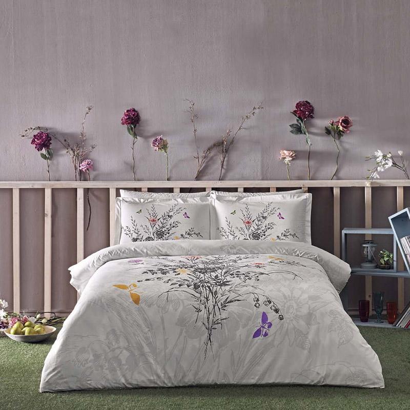 Lenjerie pat dublu satin de lux cu design floral, Tac Elegance, Cerelia - Victoria home deco