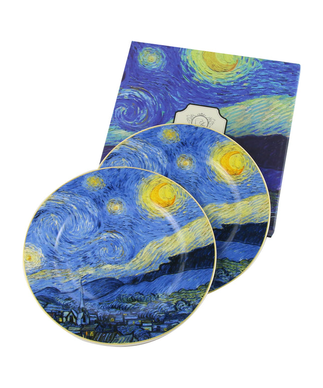 Set de 2 farfurii de portelan pentru desert, in cutie, 19 cm, Van Gogh: Noaptea instelata - Victoria home deco
