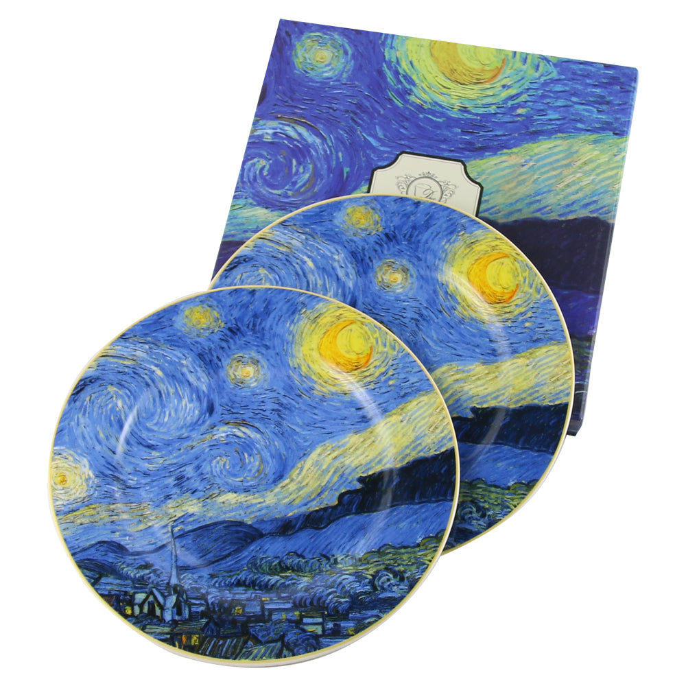 Set de 2 farfurii de portelan pentru desert, in cutie, 19 cm, Van Gogh: Noaptea instelata - Victoria home deco