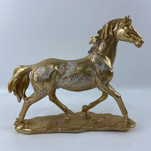 Decoratiune, Cal din rasina, 27x25 cm, auriu