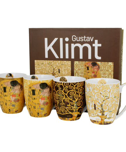 Set 4 cani clasice din portelan, inspirate de Gustav Klimt, 350 ml