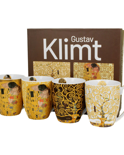 Set 4 cani clasice din portelan, inspirate de Gustav Klimt, 350 ml